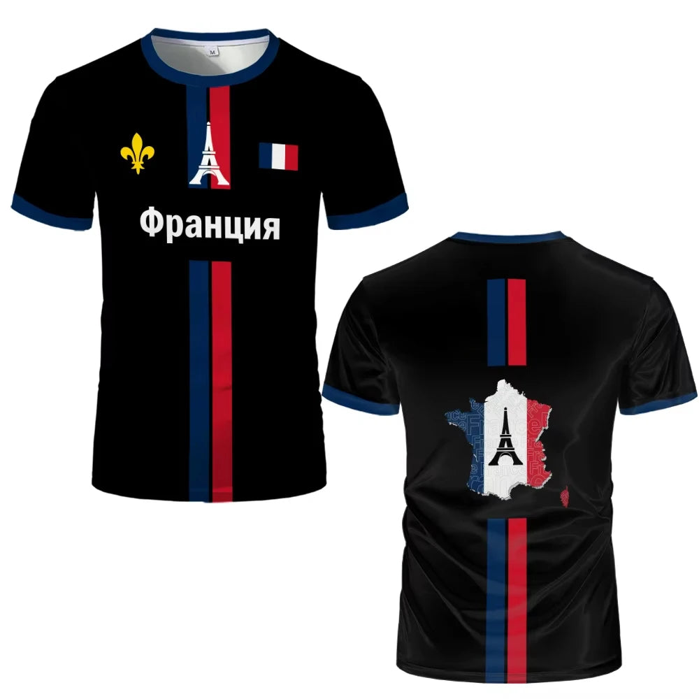 France Football Jersey 2025 Men's T-shirts Soccer Uniform Short Sleeve Tees French Map Flag Graphic Casual Sports Unisex Tops