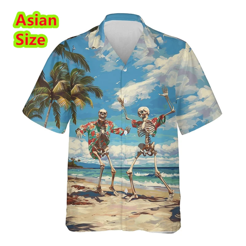 Man Shirt Horror Skull Flower 3D Print Men's Clothing Summer Casual Hawaii Beach Hawaiian Harajuku Hip Hop Holiday Shirt Tops