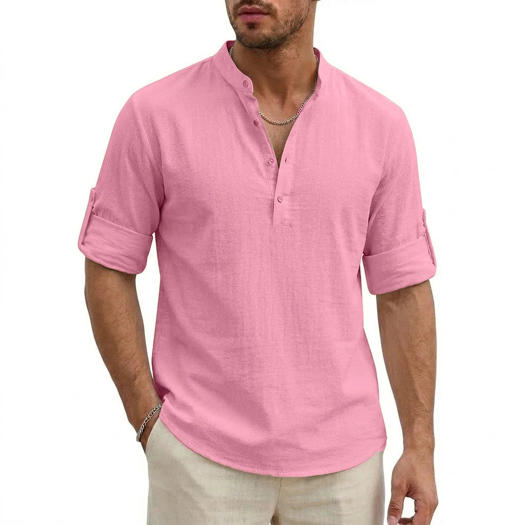 Luxury Mens Cotton Shirts Henley Casual Long Sleeve T-Shirts Beach Hawaiian Summer Linen Shirt for Men Gym Man Casual Tshirts