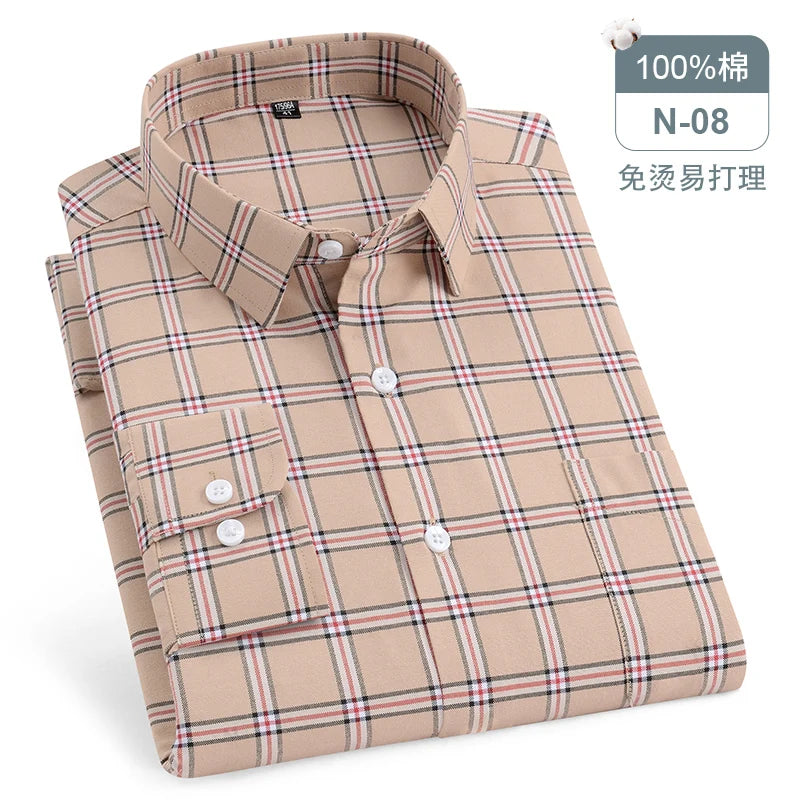 Oversize Long Sleeve Casual Shirts For Man 11XL For 150KGS 100% Cotton Oxford Plaid Business Blouse Daily Top Clothing New Style