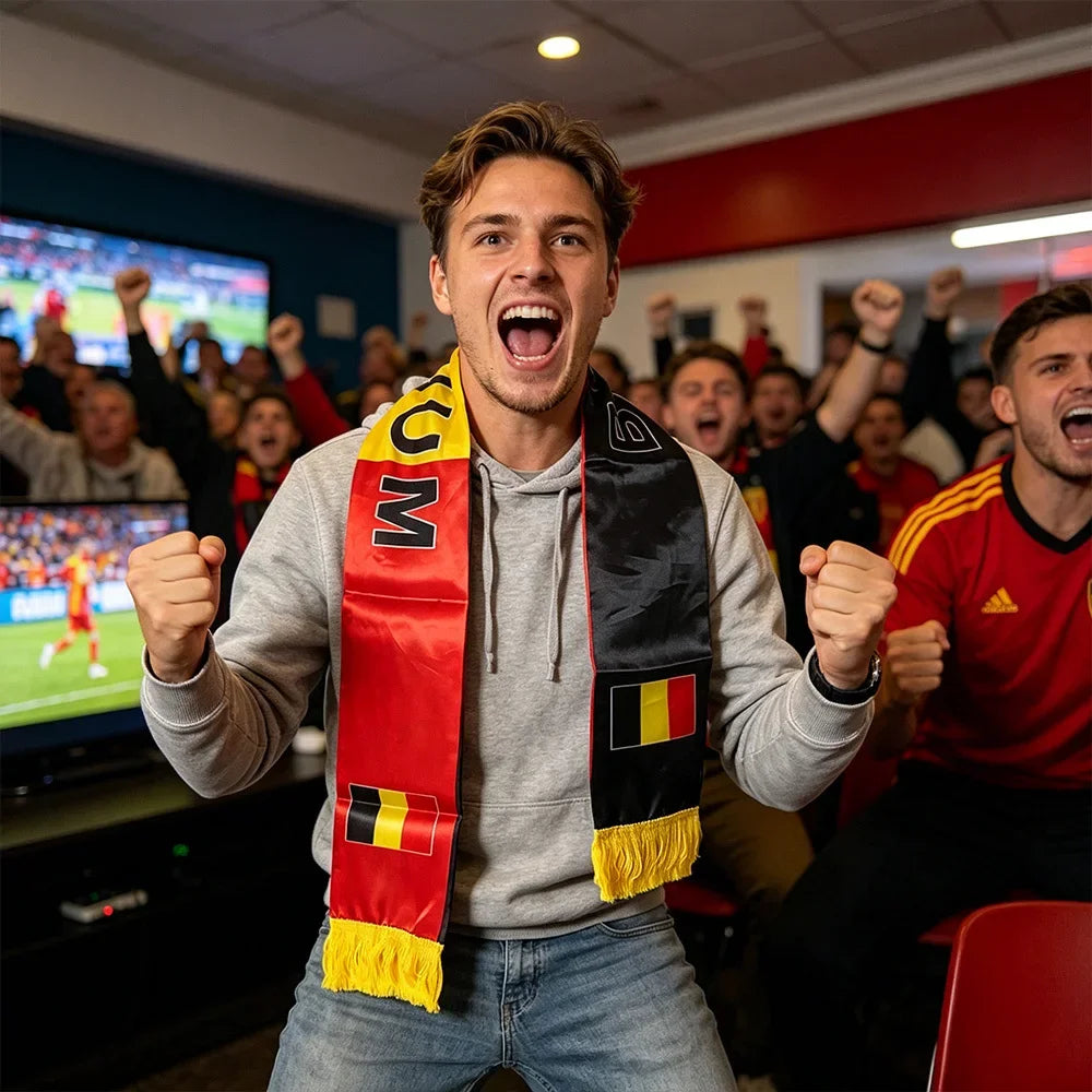 1PC Nation Team Scarf (Spain, Portugal, Belgium), Global Sports Themed Tassel Scarf for Soccer Stadium Games & Watch Party Decor
