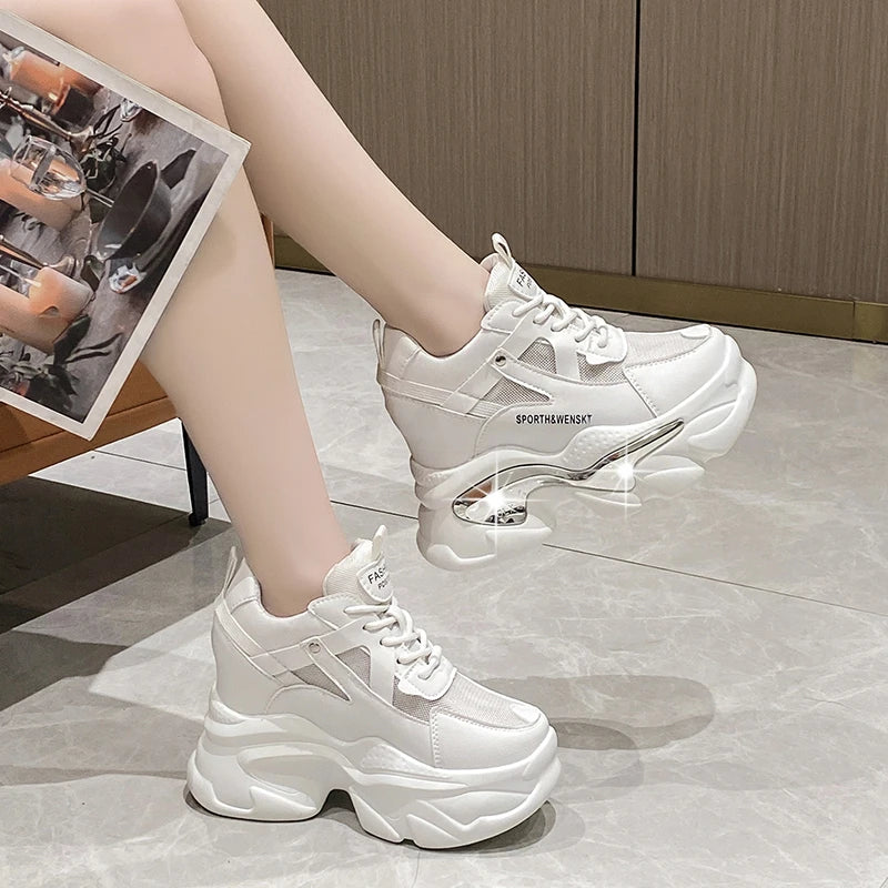 2025 Women Chunky Sneakers Platform Ulzzang Sports Shoes Summer Thick Bottom Breathable Mesh Casual Shoes 11CM High Heels Woman