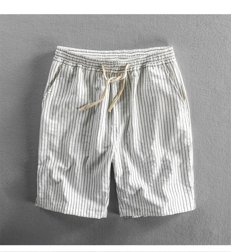 Summer Cotton Beach Shorts Pants For Men Casual Breathable Comfortable Striped Loose Drawstring Cropped Youth Man Shorts Pants