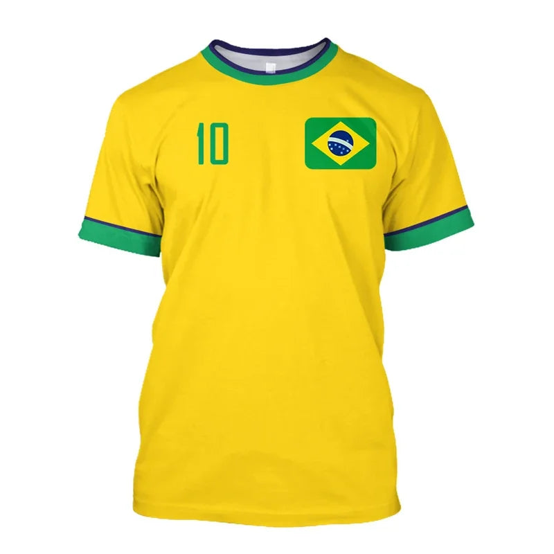 Brazil Flag #10 T-Shirt Men Women Brazilian Soccer Graphic Tee  Summer outdoor sports casual fashionable simple streetwear