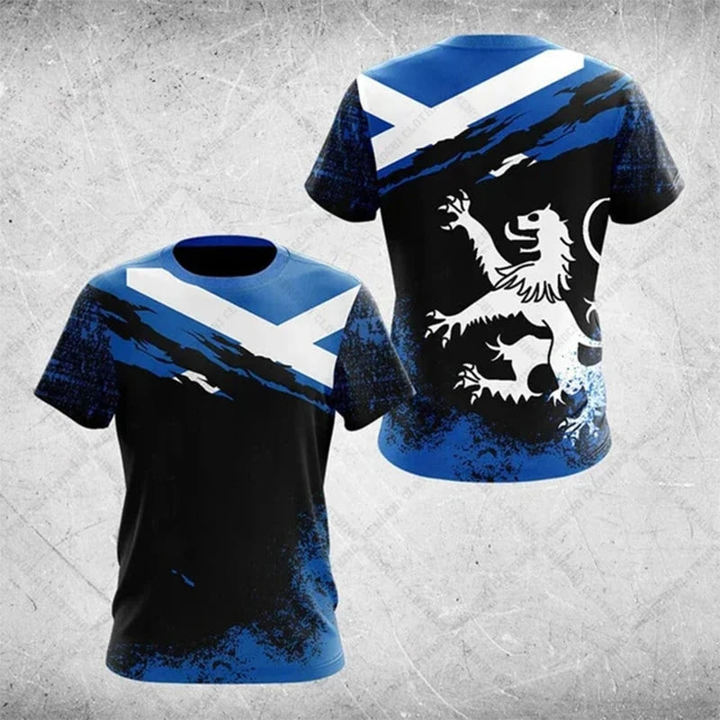 Scottish Flag National-themed Men's T-shirt 3D Printed Outdoor Men's Clothing Training Quick-drying Breathable Football Jersey