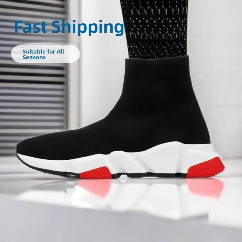 Paris High Top Knitted Boots Sporty Cushioned Dad Shoes Breathable Quick Dry Rubber Outsole Unisex Running Shoes