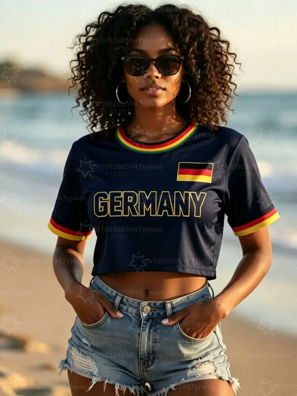 Germany flag Cheerleader MEN Women's Football Jersey, 3D Pattern Flag Crop Top, Summer Casual Streetwear Tee For soccer Fans