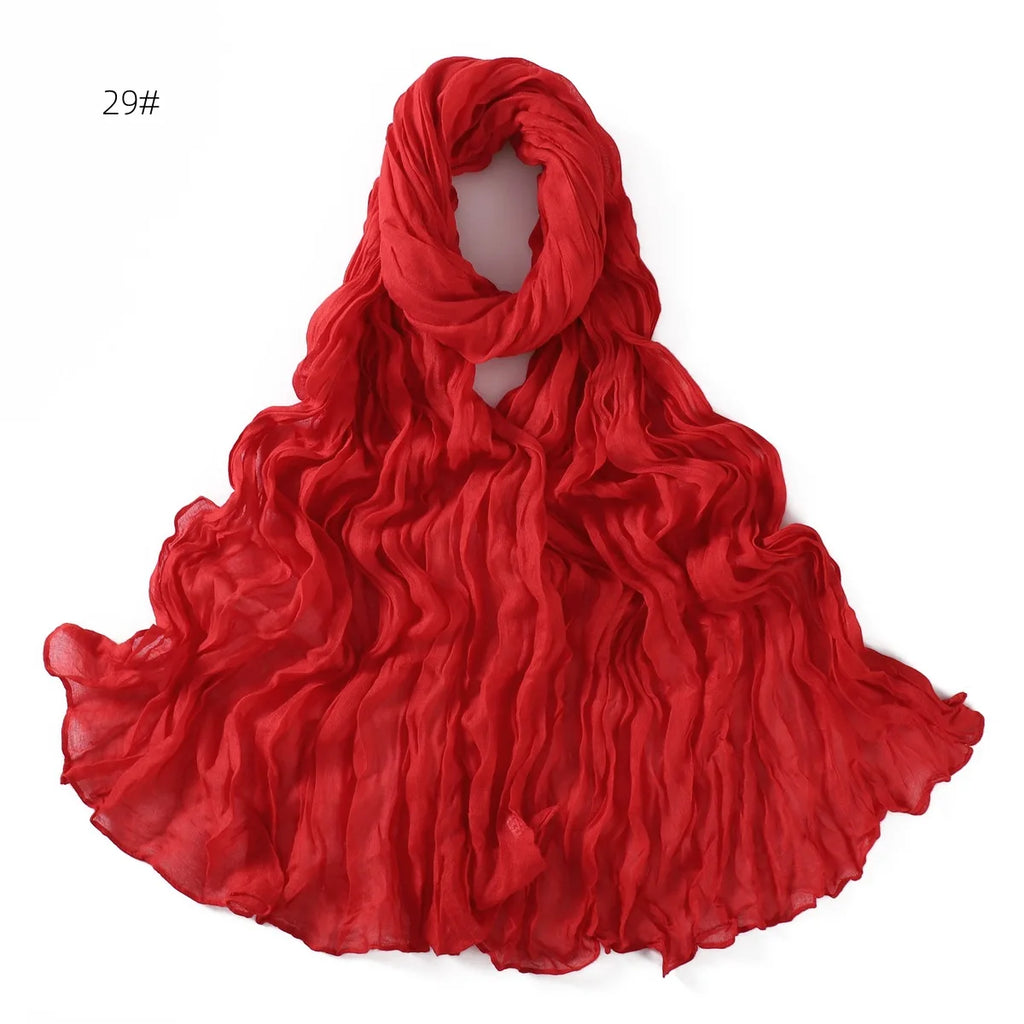 Crumpled Scarf For Women Girls Students Spring New Solid Color Cotton Voile Thin Scarves Soft Knitting Shawl Female Wrap Shawls