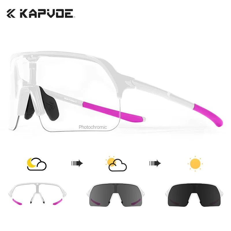 KAPVOE New Photochromic Hiking Eyewear Sunglasses Man Cycling Glasses Driving Bicycle Women MTB Bike Outdoor Sport UV400 Goggles