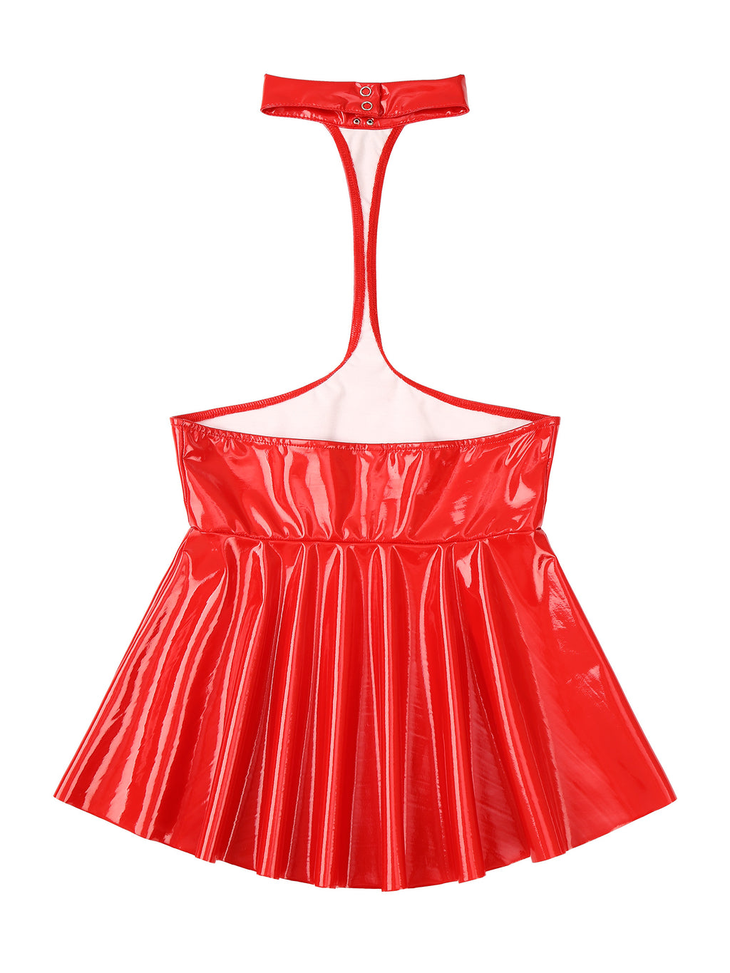 Womens Shiny Metallic Faux Leather Halter Neck Backless A-Line Dress Exposed Breast Mini Night Club Dresses Latex Clubwear