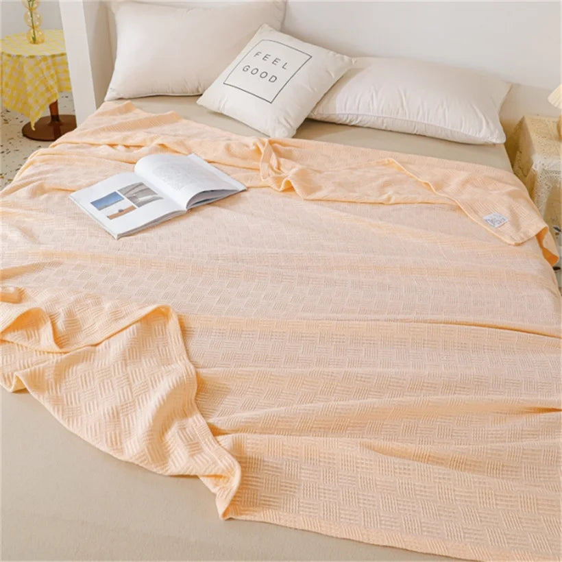 Soft Cozy 100% Cotton Throw Blanket Wide 100cm/150cm/180cm/200cm Plain Knitted Sofa Bed Cover Bedspreads Home Decor Thin Blanket