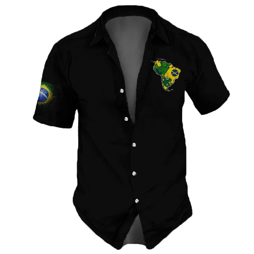 2023 New Brazil Flag Men'S Shirt 3d Print Casual Beach Party Hawaiian Shirts Man Streetwear Oversized Retro Shirts Tops Summer