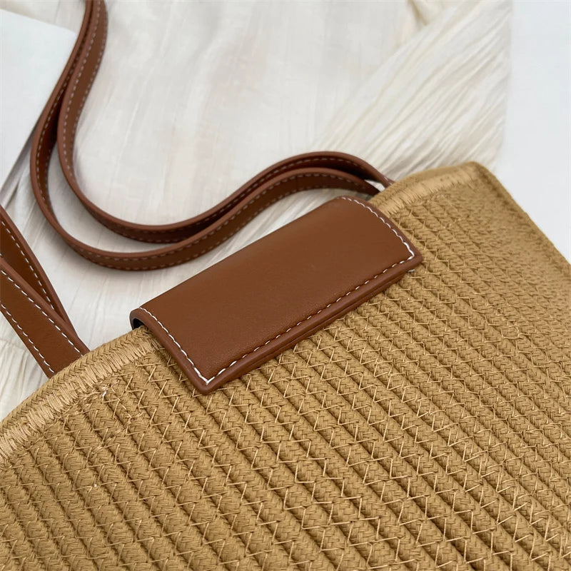 Large Capacity Beach Shopping Bag Luxury Design Woven Shoulder Bag Women Handmade Cotton Thread Woven Handbag Summer Travel Bag