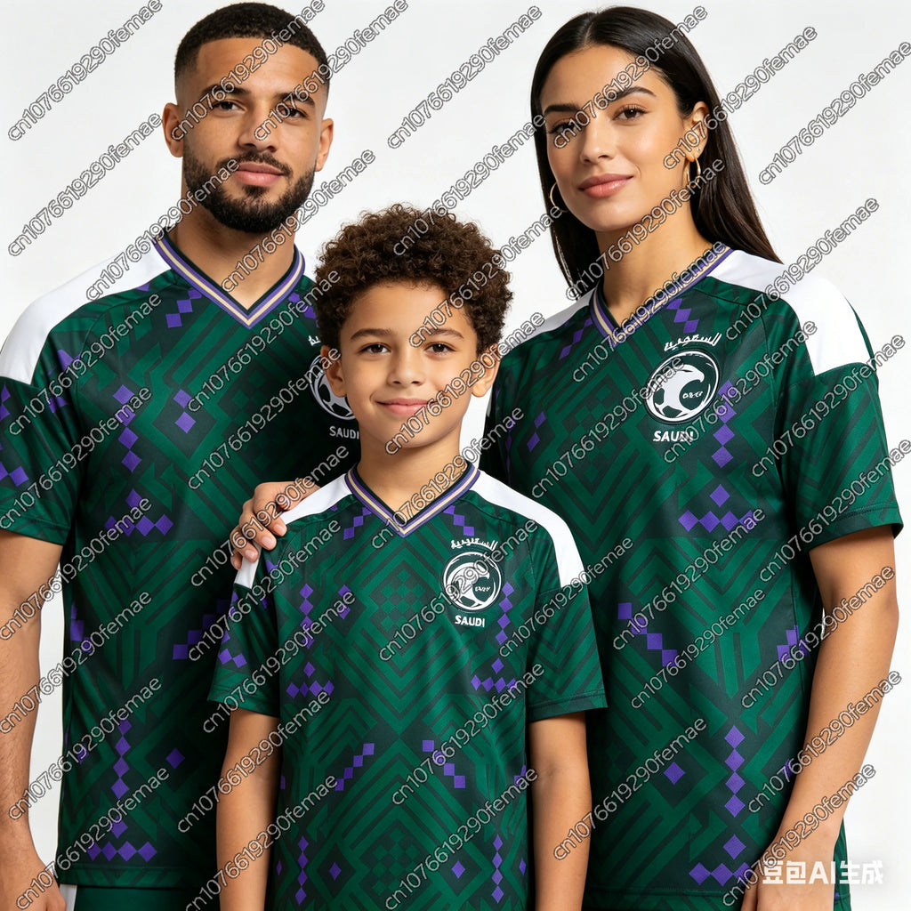 Saudi Arabia Kids Soccer Jersey 2026 New Sports Match T-Shirt Family Fan Gear Quick Dry Breathable Boys Summer Wear