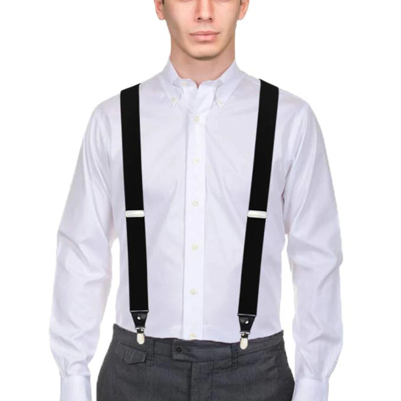 1pc Fashion Suspenders  Men Women 2.5cm Wide X-back 4 Clips Adjustable Elastic Trouser Braces Straps Gifts to Dad Husband 2025