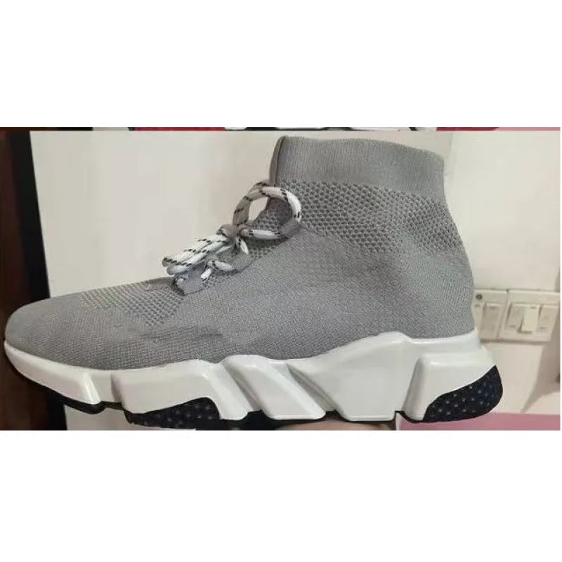 Paris High Top Knitted Boots Sporty Cushioned Dad Shoes Breathable Quick Dry Rubber Outsole Unisex Running Shoes