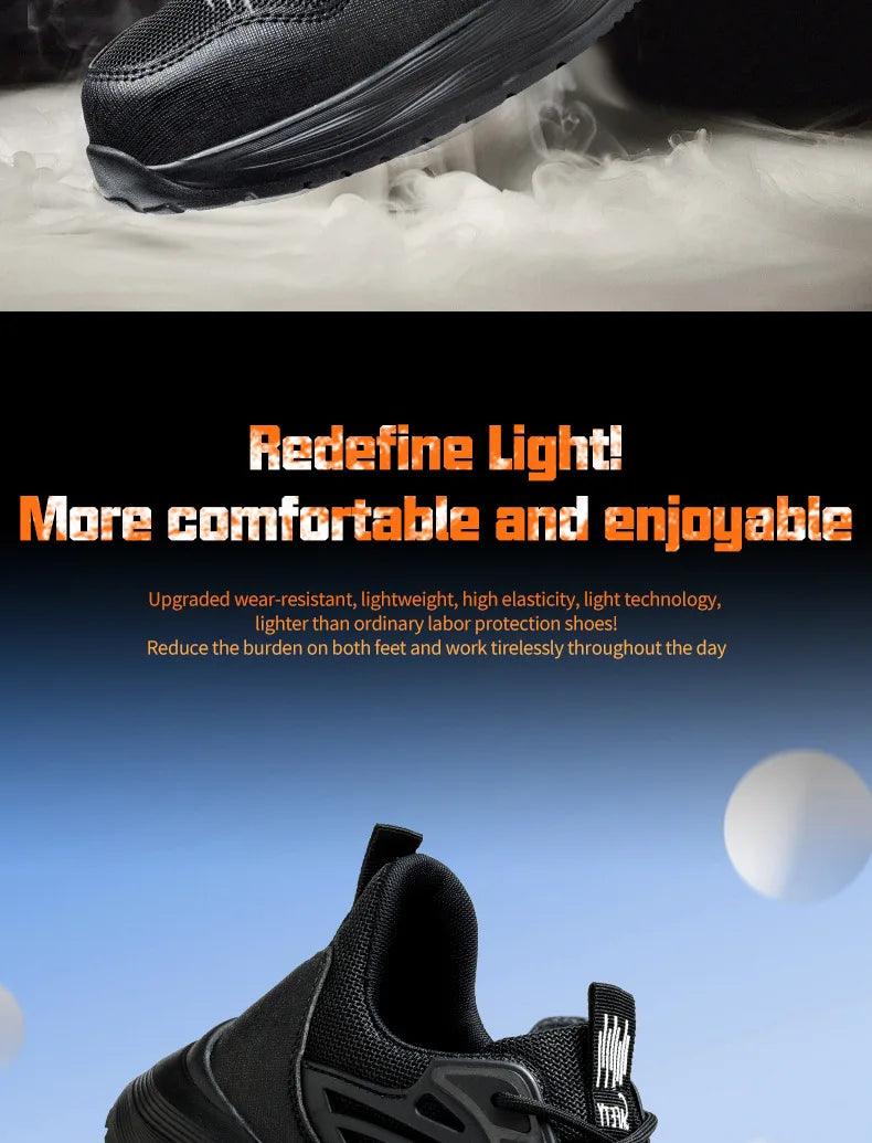 Men's Waterproof Steel Toe Shoes Safety Shoes Anti Compression Anti Puncture Comfortable Protection Pure Black Work Shoes