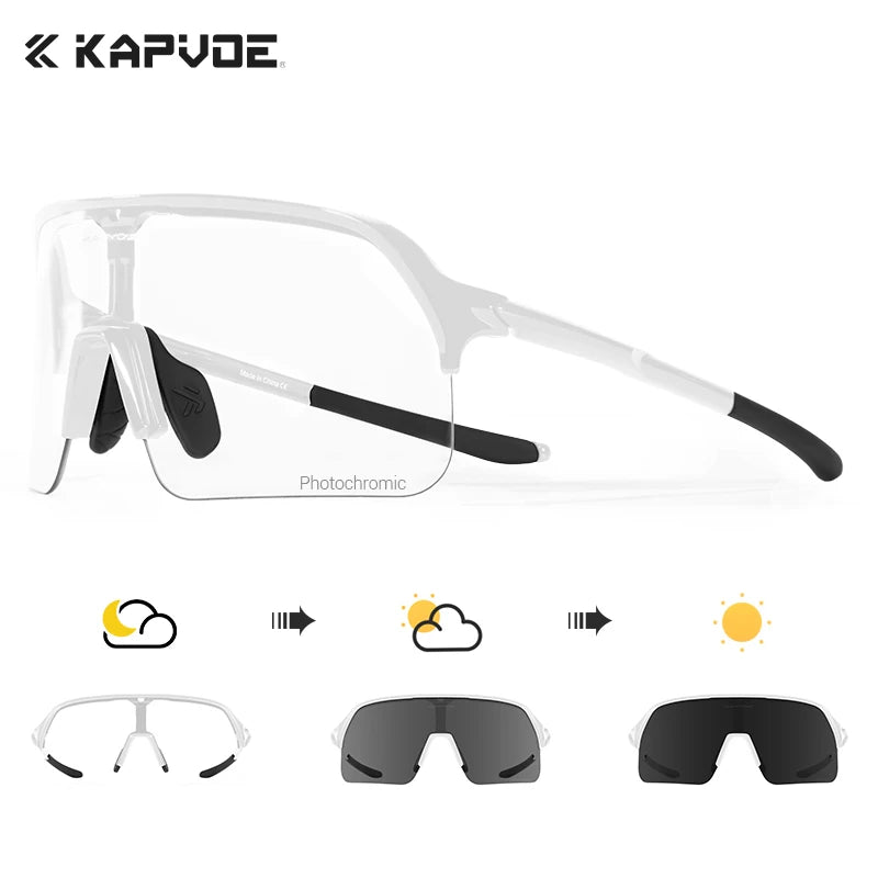 KAPVOE New Photochromic Hiking Eyewear Sunglasses Man Cycling Glasses Driving Bicycle Women MTB Bike Outdoor Sport UV400 Goggles