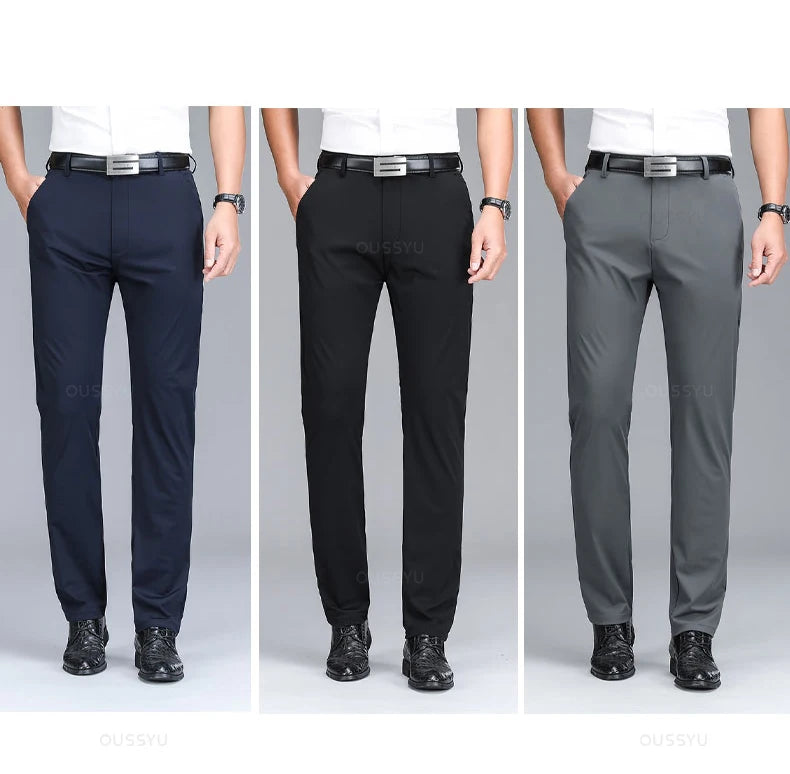 Summer High Stretch Business Suit Pants Men Thin Solid Color Straight Casual Formal Office Trousers Male Plus Size 35 40