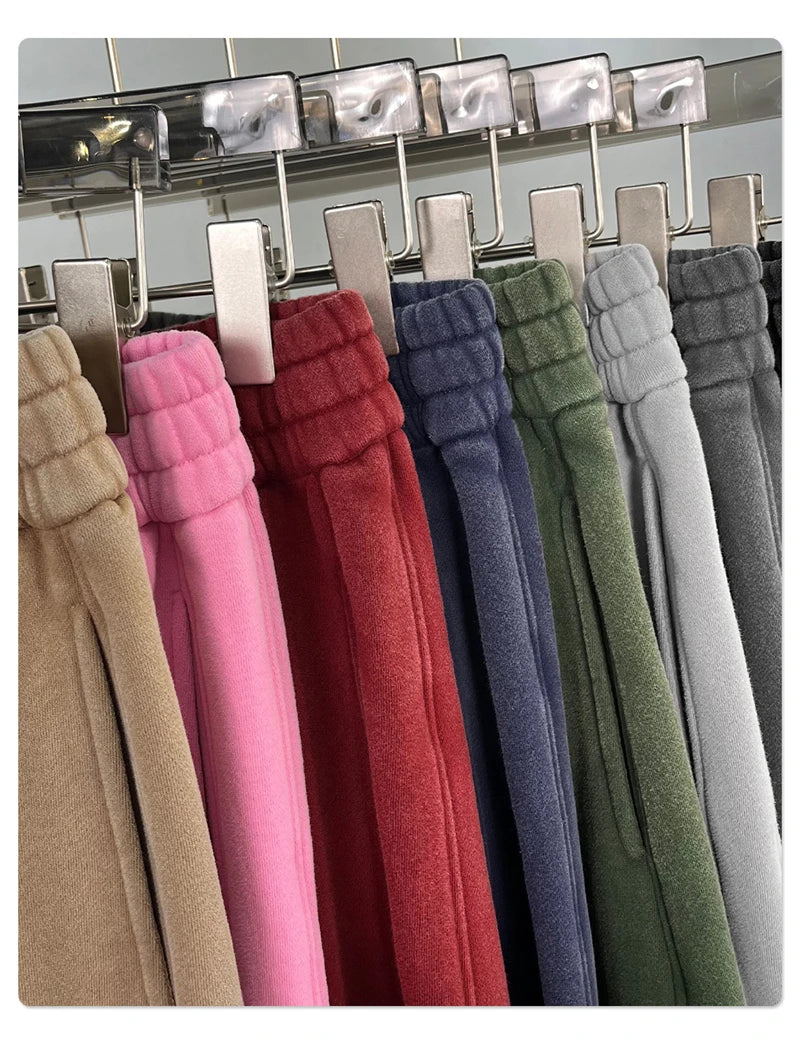 ZODF New 2025 Winter Batik Washed Man Fleece Pants Unisex High Street Distressed Thick Warm Straight Trousers Sweatpants HY1166