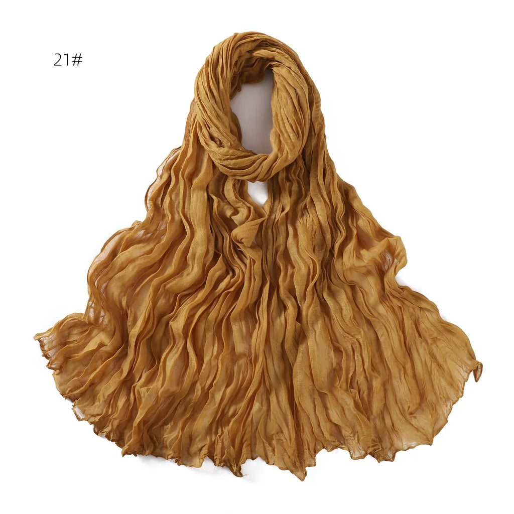 Crumpled Scarf For Women Girls Students Spring New Solid Color Cotton Voile Thin Scarves Soft Knitting Shawl Female Wrap Shawls