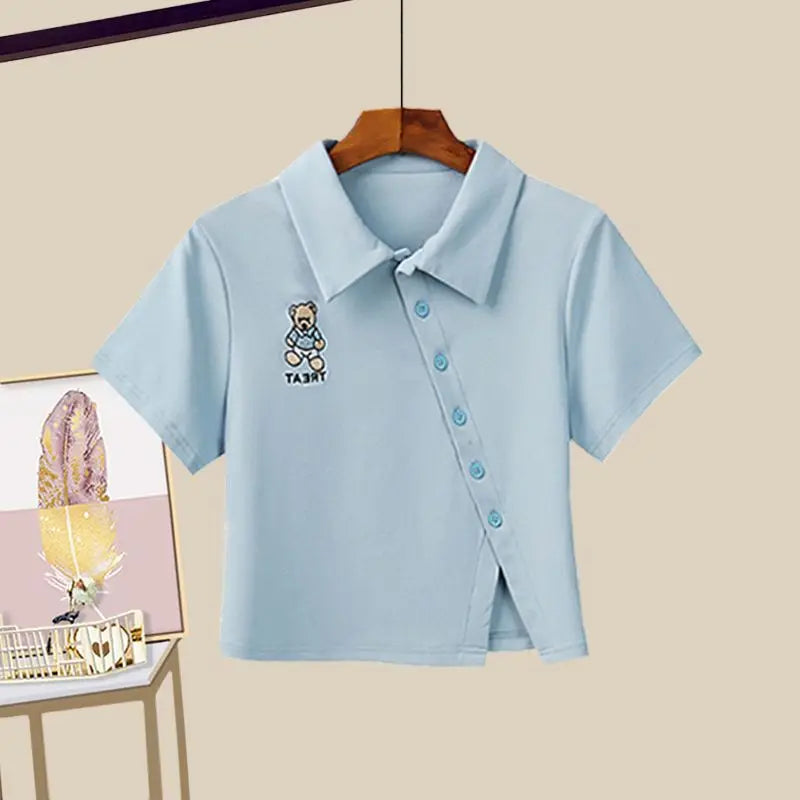 2025 Korean Elegant Summer New In Matching Set Women Fashion Short Sleeved T-shirt+Strap Dress Two Piece Female Chic Skirt Suit