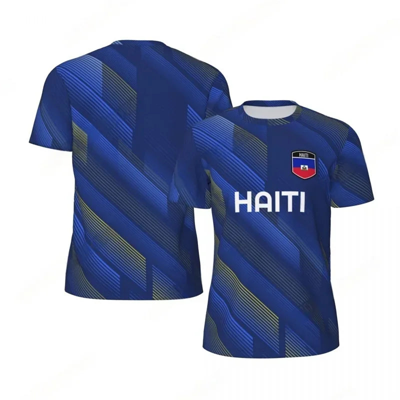 Haiti Flag Football T-shirt for Men 3D Printed T-shirt, Boys' Fashion, Round Neck, Short Sleeve, Breathable Sport T-shirt, Loos