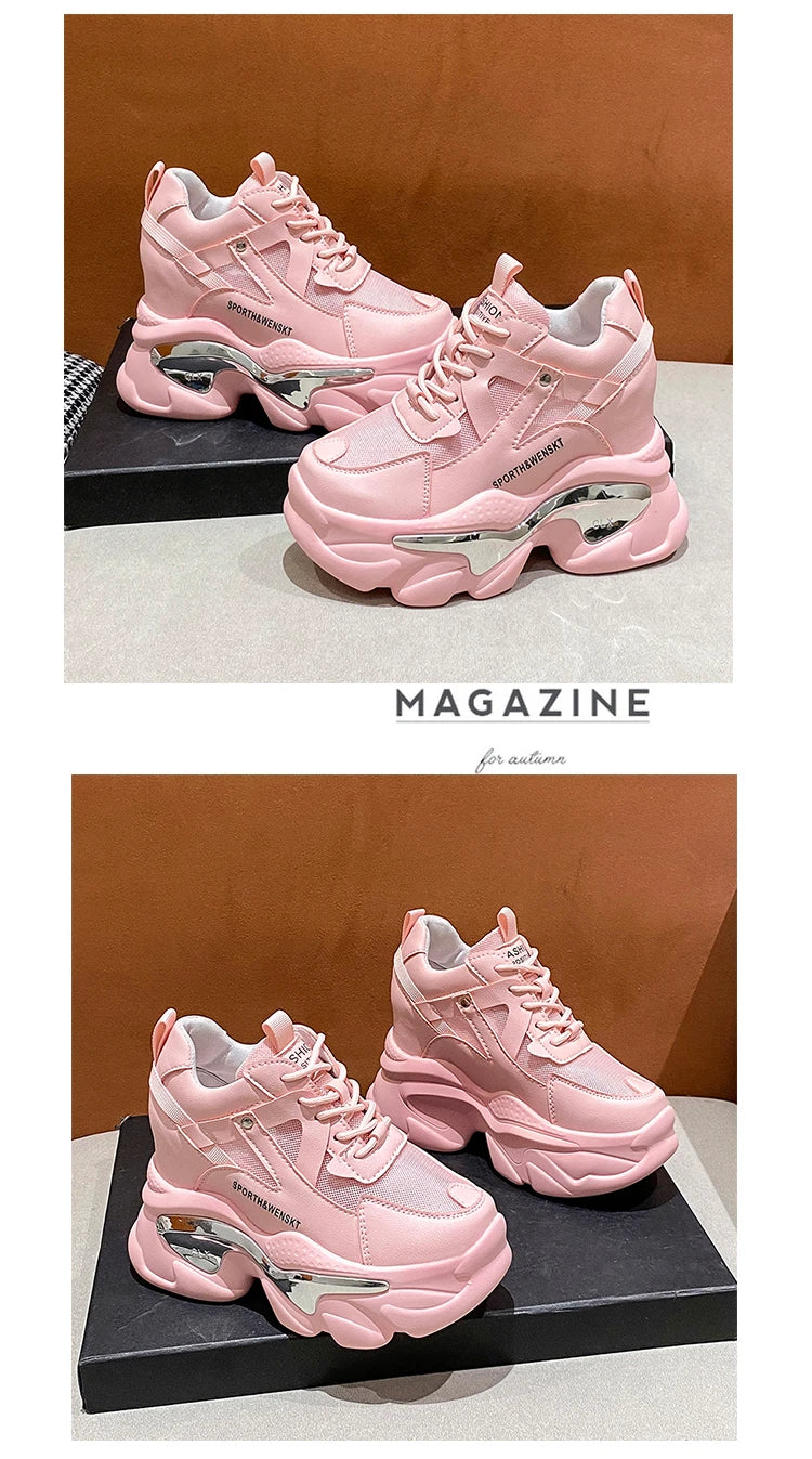 2025 Women Chunky Sneakers Platform Ulzzang Sports Shoes Summer Thick Bottom Breathable Mesh Casual Shoes 11CM High Heels Woman