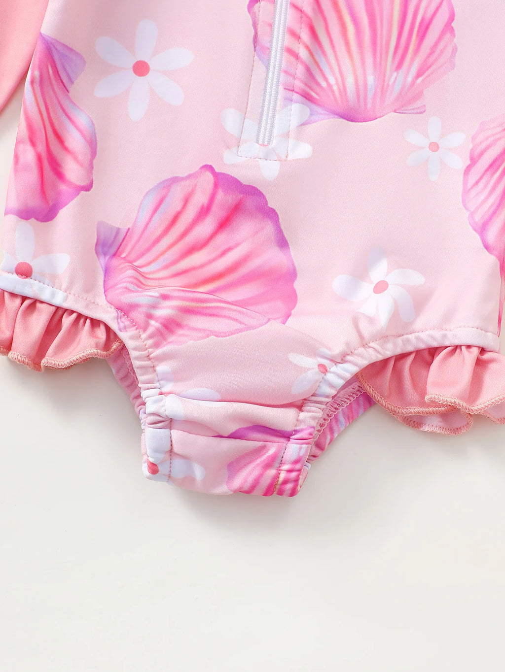 Baby Girl Turtle Print Long Sleeve Onesie Swimsuit with Wood Grain Ruffle Hat Matching Ensemble for Infants And Toddlers