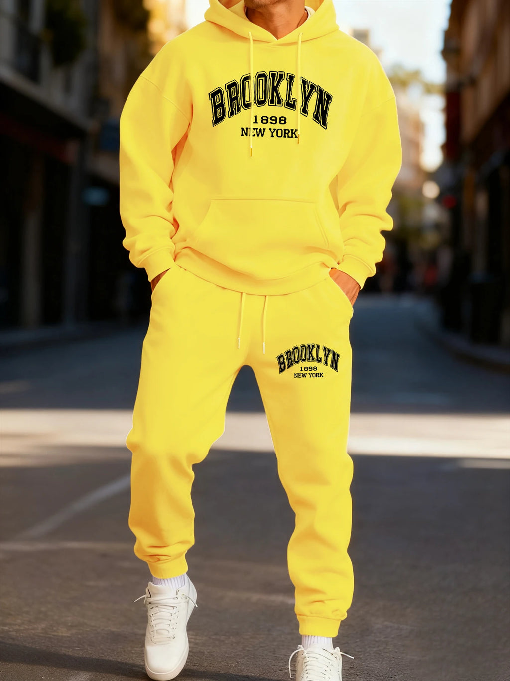 Brooklyn New York 1898 Printing Man Hoodie Set Street Couple'S Two Pices Sets Comfortable Fashion Pants Jogging Loose Streetwear
