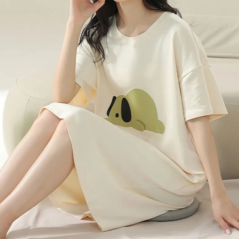 100% COTTON! SUKAE Summer New Women Lovely Sleepshirt Fashion Nightgowns Leisure Dress Casual Nightdress Short Sleeves Nightgown