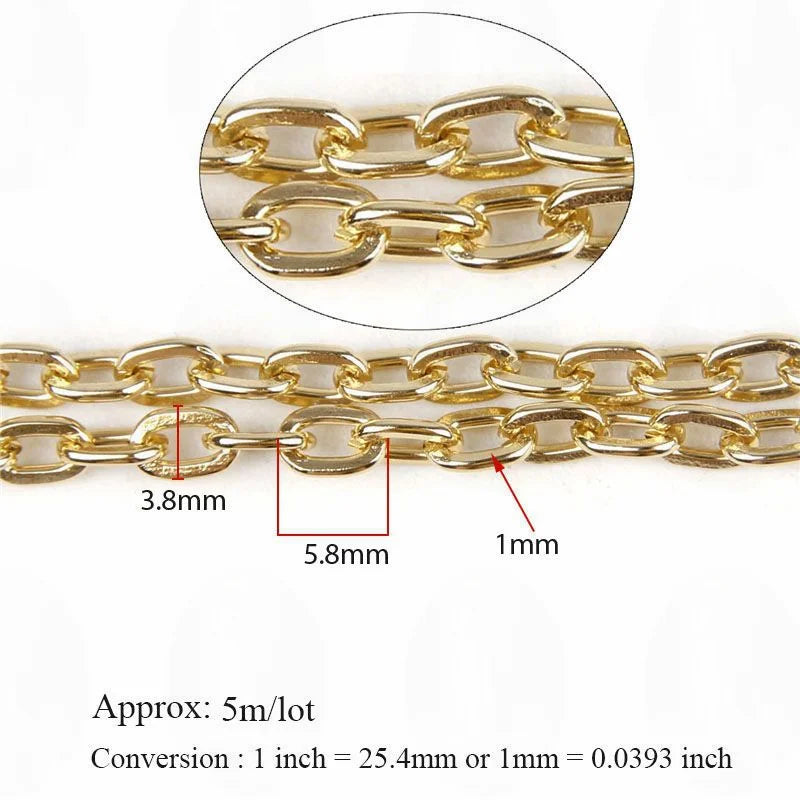 5 Meters Aluminum KC Gold Oval Shape Chains Bulk Fit Bracelets Findings Open Link Chain For DIY Fashion Jewelry Making Bag Parts