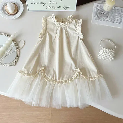 2025 New Summer Baby Girl Party Dress Sleeveless Cotton Solid Color Sister Clothing  2-7Yrs Kids Princess Dresses