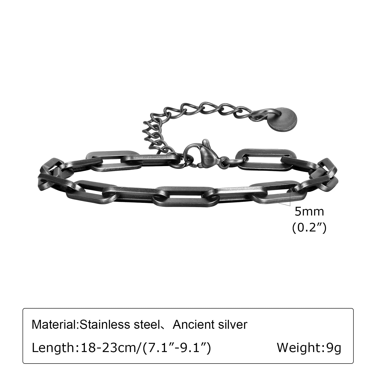 Vnox Paperclip Chain Bracelet For Men, Four Color Casual Business Rectangle Links Wristband, 5mm Wide Adjustable Chain Jewelry