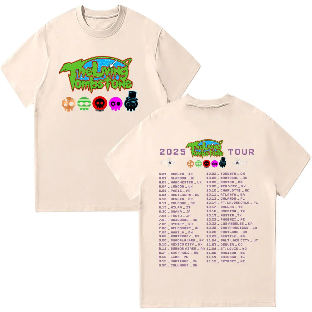 The Living Tombstone 2025 Tourt-shirts Summer Cotton Top Vintage Tees Mens Graphic T Shirts Hip Hop Harajuku Women Men Clothing