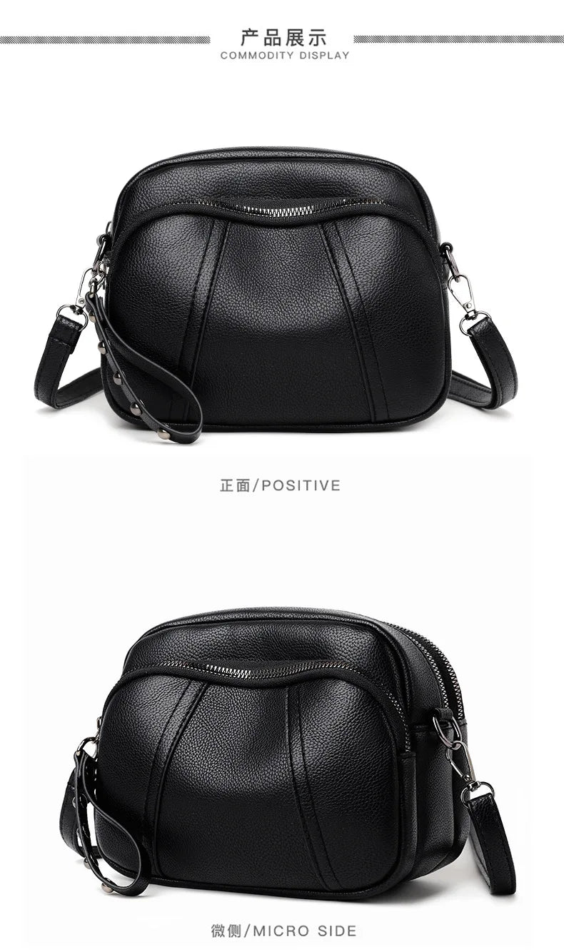 Solid Color Fashionable Rivet Zipper Women's Mobile Phone Bag Simple Soft Leather Shoulder Crossbody Small Square Bag Handbag