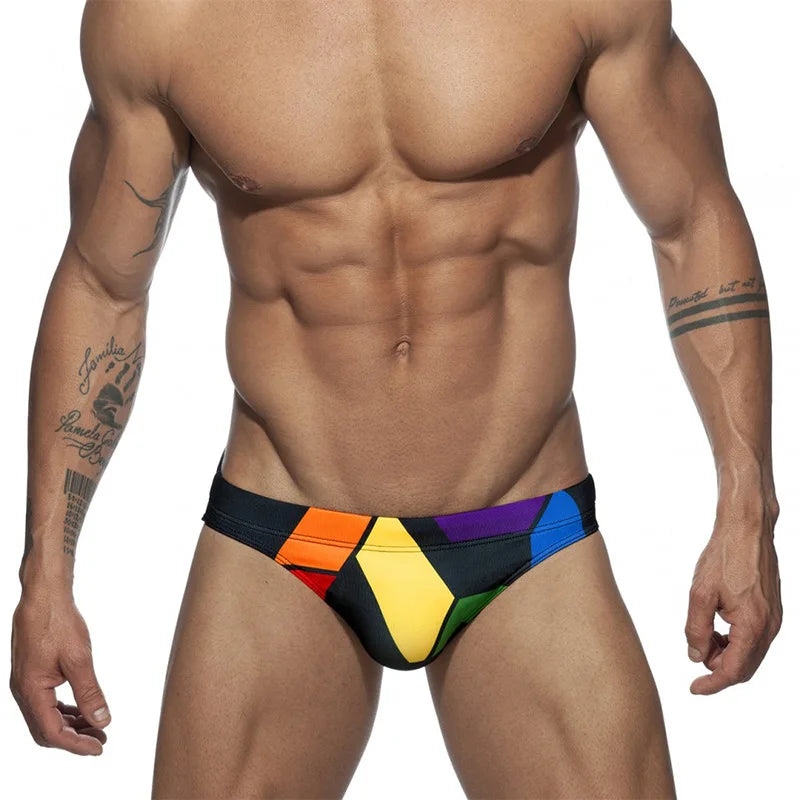 Men's Low Waist Printed Triangle Swimsuit Tight Tether Swimsuit Men's Cup Anti-Embarrassment Shorts BS417