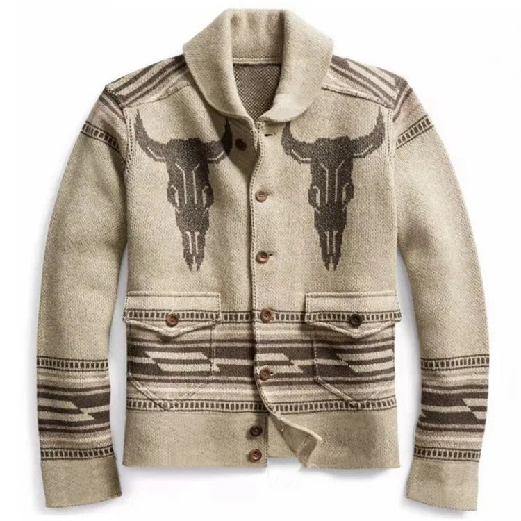 New Fashion Men Streetwear Cardigans Sweatercoats Autumn Man Outwear Casual Cardigans Retro Jacquard Sleeve Knitted Sweaters 3XL