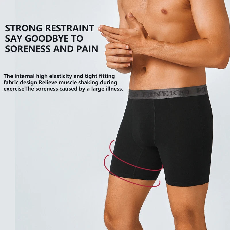 FINETOO 2pcs Cotton Long Boxers For Man Big Size Sports Fitness Pants Men Workout Tights Running Bottoming Shorts Panties S-XXL