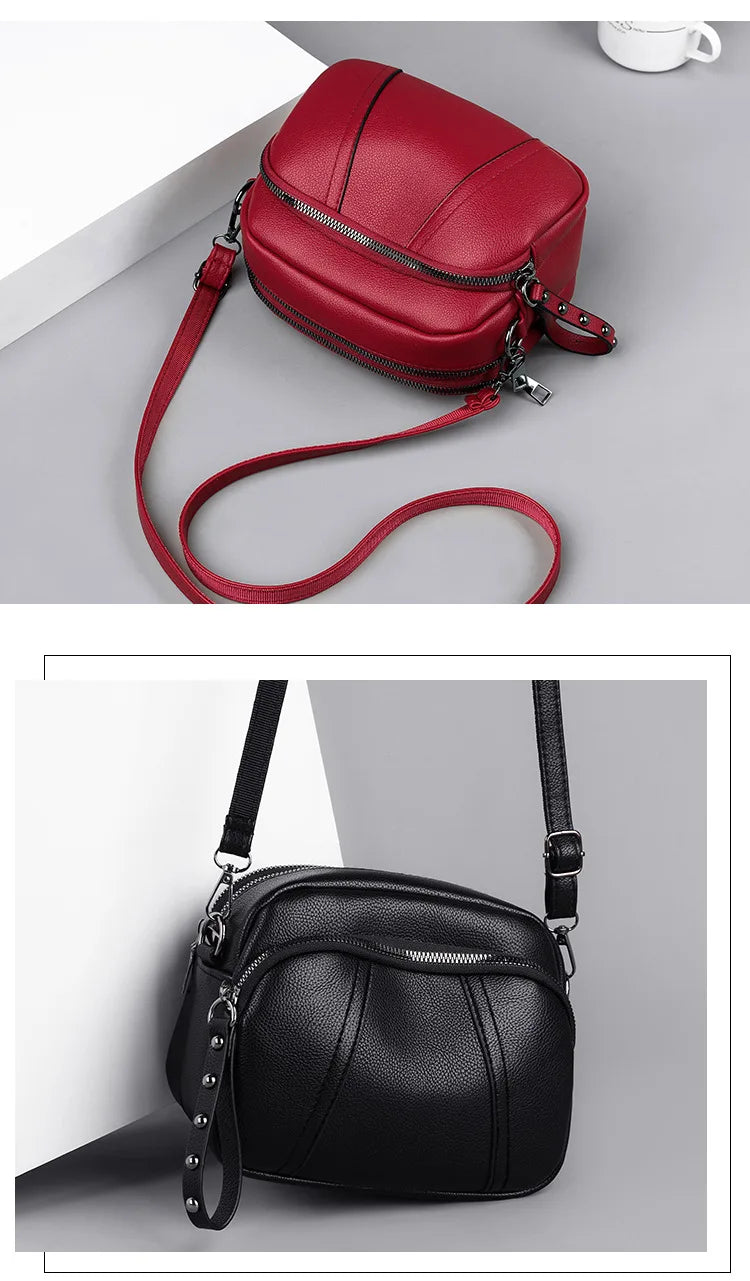 Solid Color Fashionable Rivet Zipper Women's Mobile Phone Bag Simple Soft Leather Shoulder Crossbody Small Square Bag Handbag