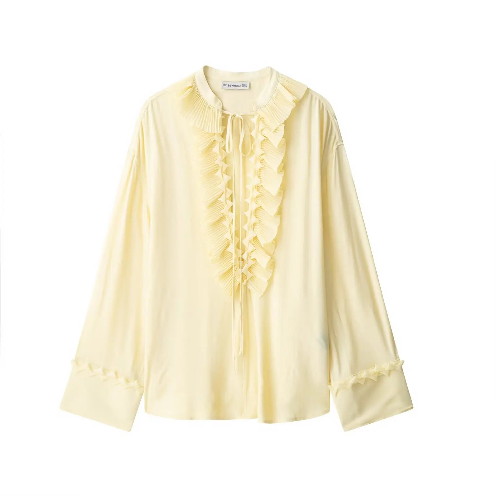 HH Women Summer Fashion Tierred Decoration Skirt Suit V-Neck Long Sleeves Lace-Up Shirts+Side Zipper Circular Chiffon Skirt
