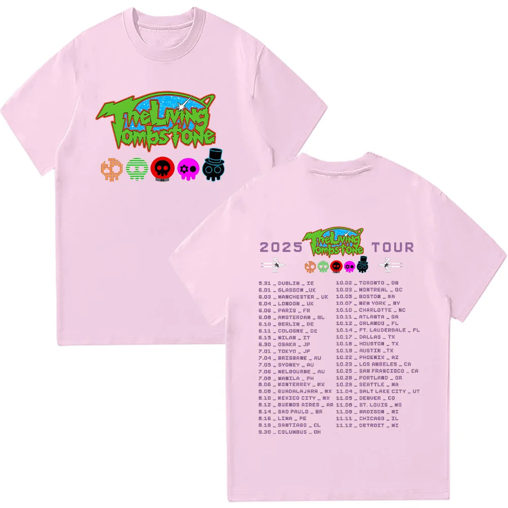 The Living Tombstone 2025 Tourt-shirts Summer Cotton Top Vintage Tees Mens Graphic T Shirts Hip Hop Harajuku Women Men Clothing