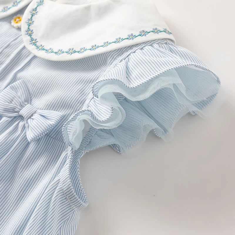 Dave Bella Girl's Princess Dress 2025 New Summer Children's Baby Sleeveless Cute Sweet Blue Fashion Casual DB2240415