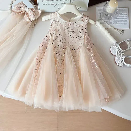 2025 New Summer Baby Girl Party Dress Sleeveless Cotton Solid Color Sister Clothing  2-7Yrs Kids Princess Dresses