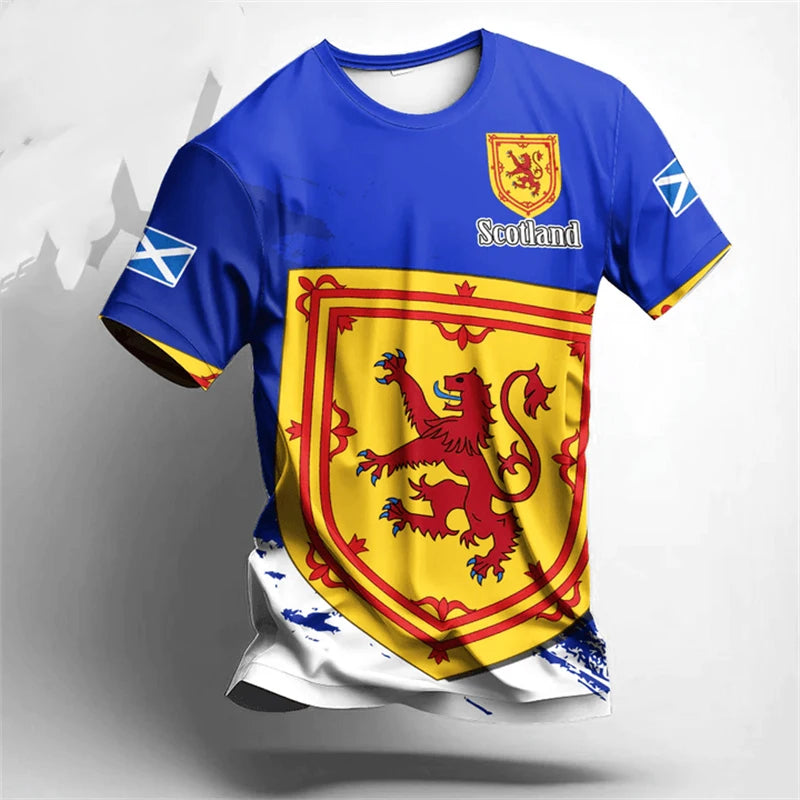 Scotland Coat Of Arms 3D Print Football Men T-shirt Round Neck Short Sleeve T Shirts Summer Sport Gym Fashion Trend Mens Tee Top