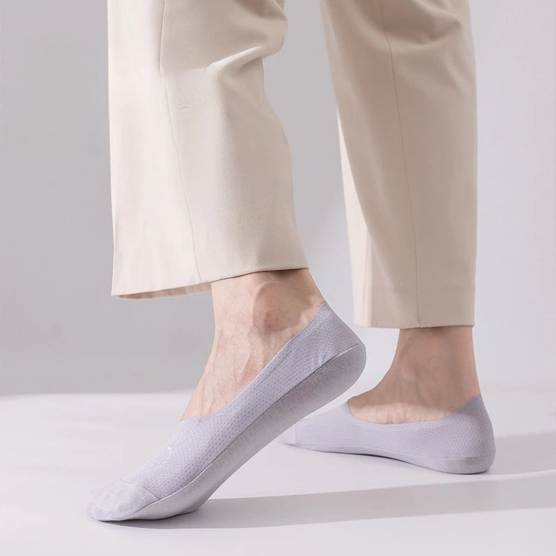 1/5pairs Men's Socks Summer Ultra-thin Invisible Elastic Silicone Non-slip Boat Sock Mesh Breathable Comfortable No Show Sokken