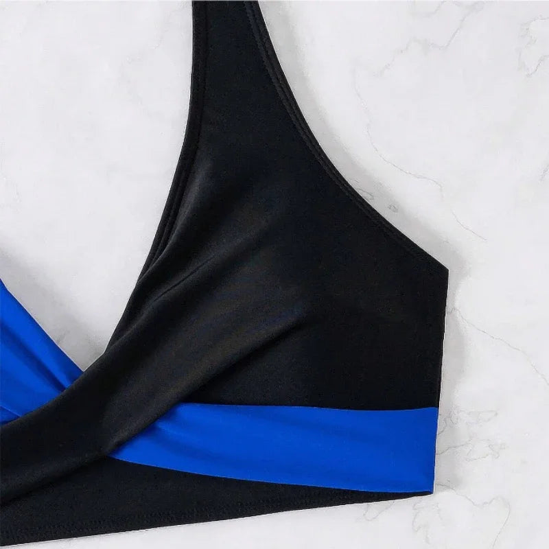 New Sexy Backless Bikini Cross Strap Color Collision Swimwear Women Split Bikini Set Two Pieces Bathing Suit Beachwear Swimsuit