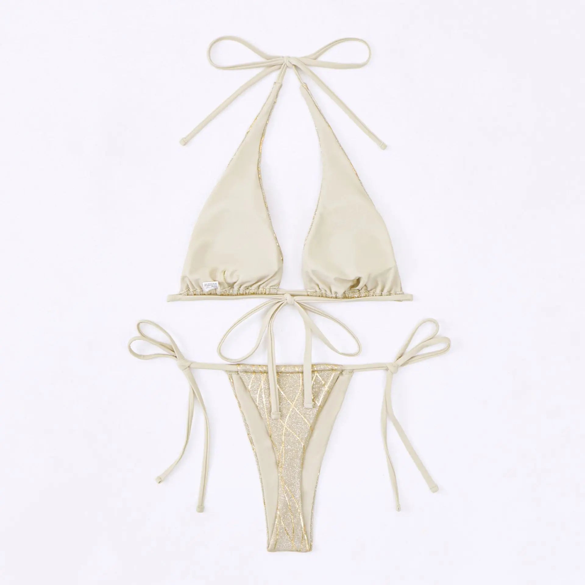Sexy Golden String Bikini 2024 Women Swimsuit Female Swimwear Thong Halter Bikinis Set Brazilian Beach Bathing Suit Biquini