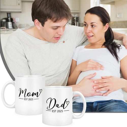 2pcs 11OZ Porcelain Coffee Mug With Handle, New Mom Dad Gifts, New Parents Gifts For Couples, Pregnancy Announcement Gifts For E