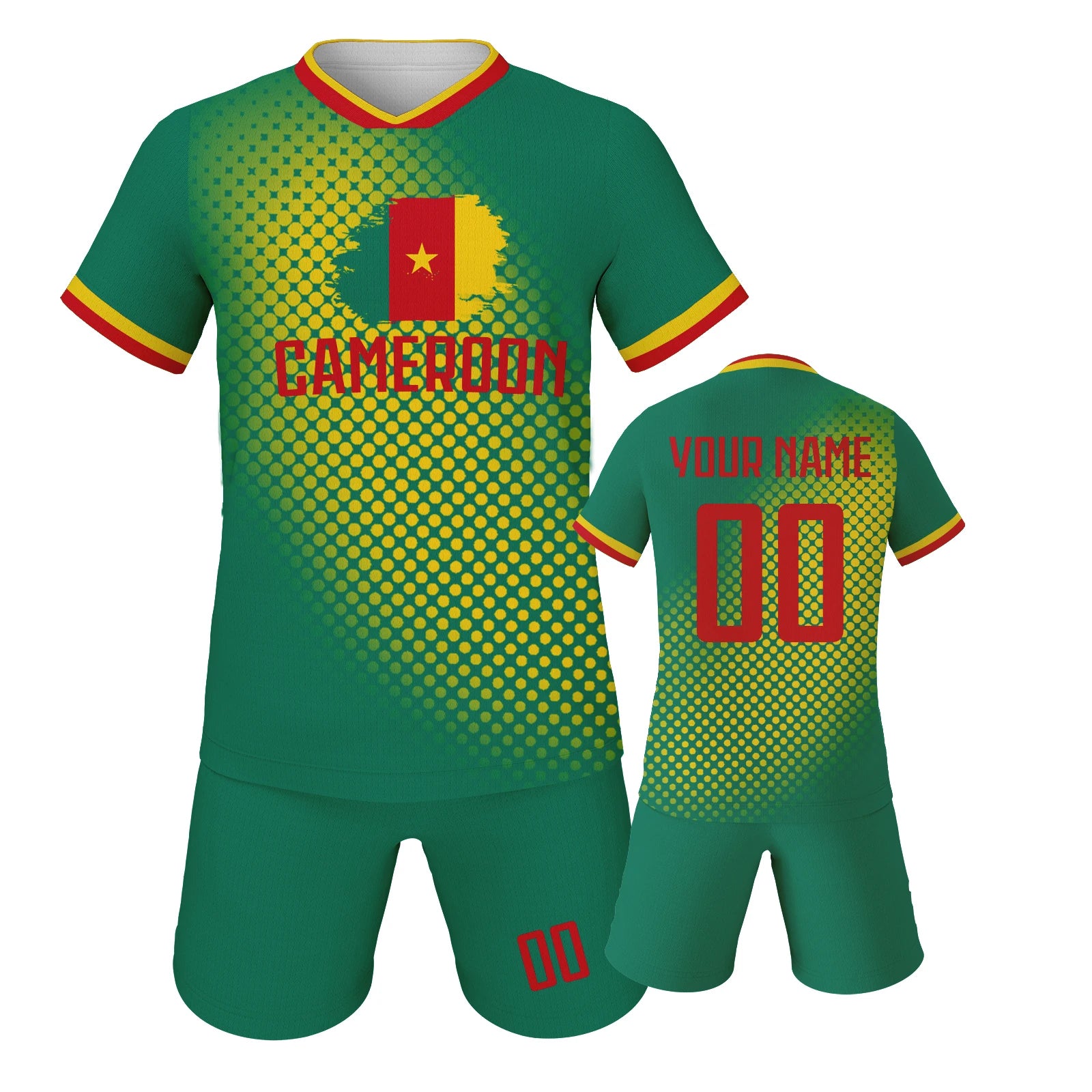 Personalized Kids Soccer Jersey Cameroon National Jersey Boys Girls Youth Team Training Uniform Custom Name Number Shirt Shorts
